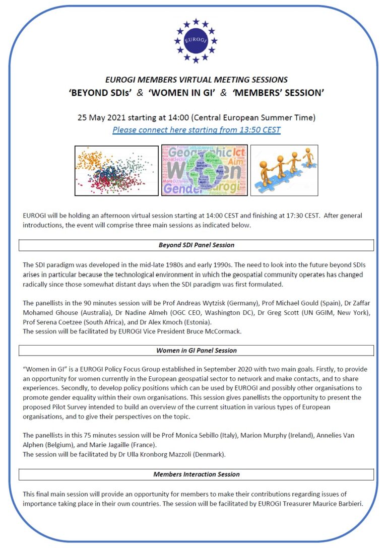 EUROGI organises a thematic afternoon session for all members - 25.05.2021 - 2.00-5.30