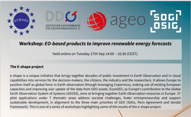 "EO-based products to improve renewable energy forecasts":  e-shape/EARSC - DDGI-SOGI-Ageo joint workshop call